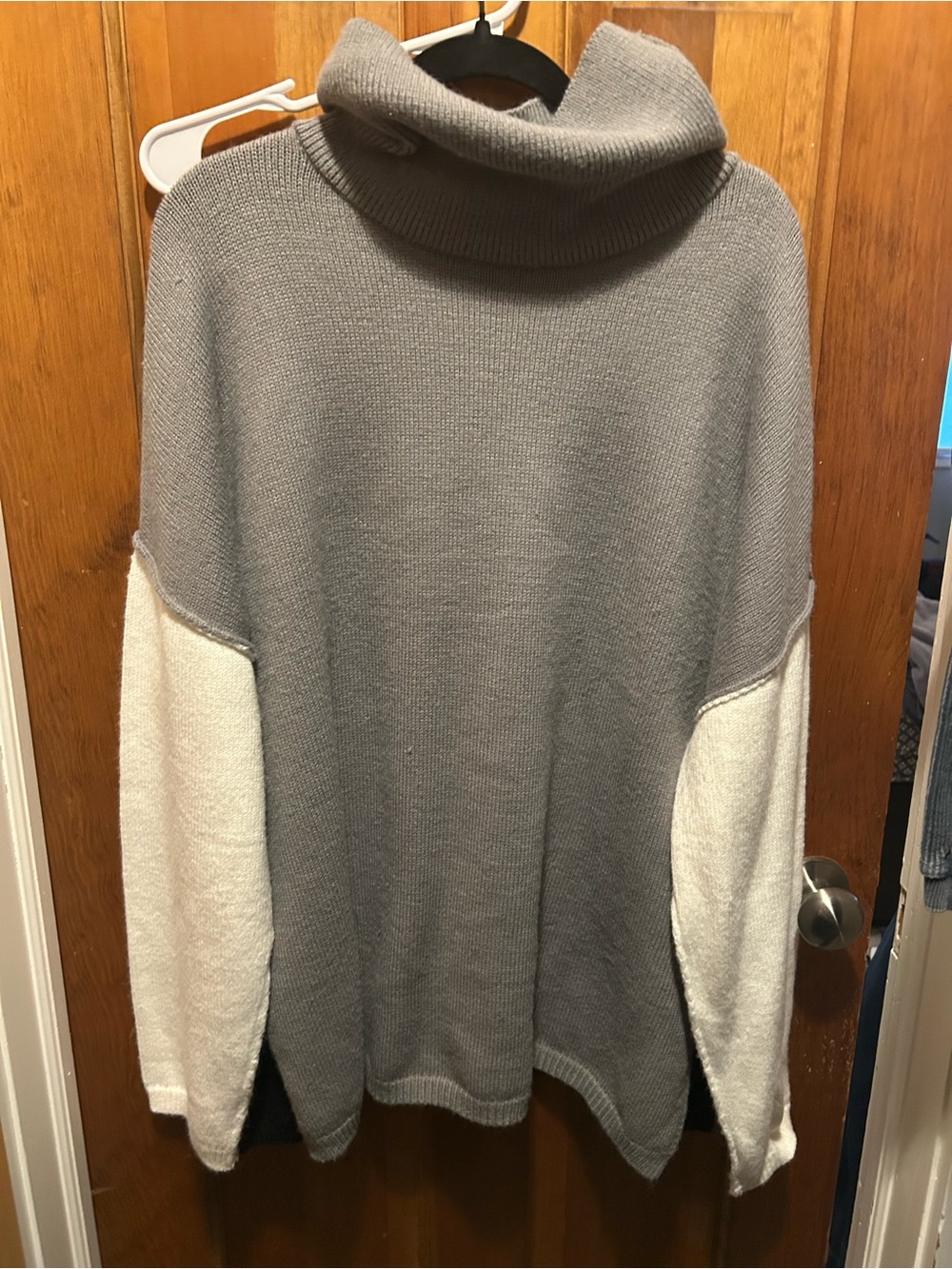 Women’s Gray, Black and White Turtleneck Colorblock Sweater